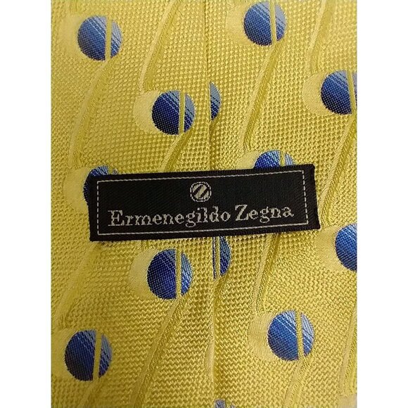 Ermenegildo Zegna Men's 100% Silk Italy Yellow & Blue Geometric Tie Necktie - Picture 3 of 8